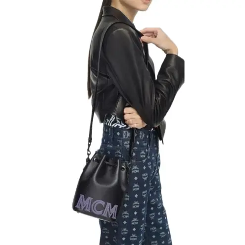 MCM Black / Purple Bucket Bag - Matte Black Hardware, Chain & Removable …