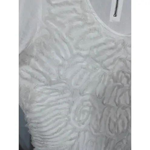 Calvin Klein Jeans Women's White Textured Sheer Blouse Scoop Neck Zip Back L