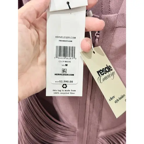 NWT Herve Leger Asymmetric Draped Fringe Halter Maxi Gown Mauve Women's Medium Purple