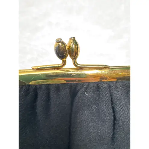 Vintage 1940s Ingber Black Fabric Evening Bag w/ Bow Handle & Gold Frame