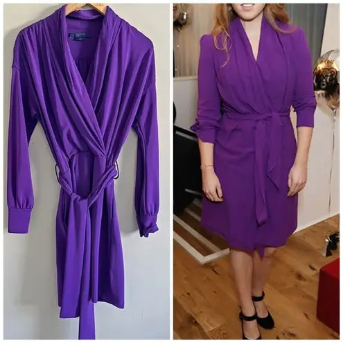 W By Worth  purple Noni dress with belt wrap style stretch jersey career chic