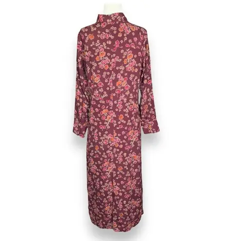 Vintage 90s Maxi Shirtdress Burgundy Dark Floral Long Sleeve Collared Petite Red Size undefined