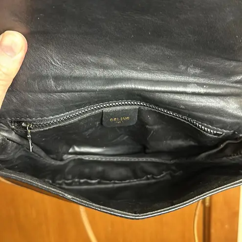 CELINE Triomphe Vintage Black Leather Shoulder Bag w/Golden Trim. Comes with COA