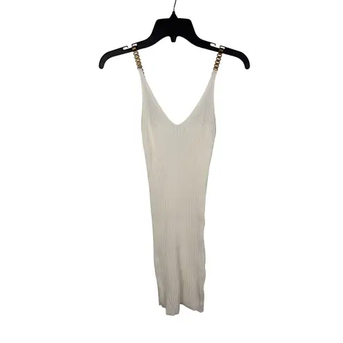 Ribbed Bodycon Mini Dress Gold Chain Strap Sleeveless Party Clubwear size S/M White