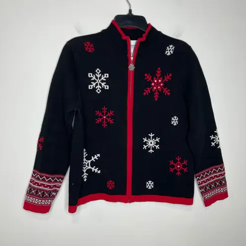 Breckenridge snowflake Christmas sweater full zip women's size small petite