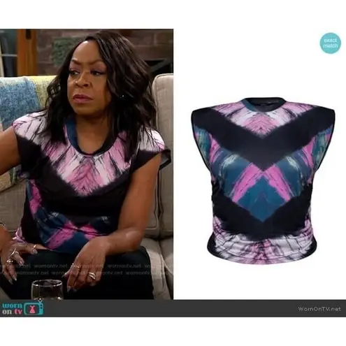 Scorpio NEW AFRM X REVOLVE Cap Sleeve Crop Top In Pink/ Navy Chevron Tie Dye SP