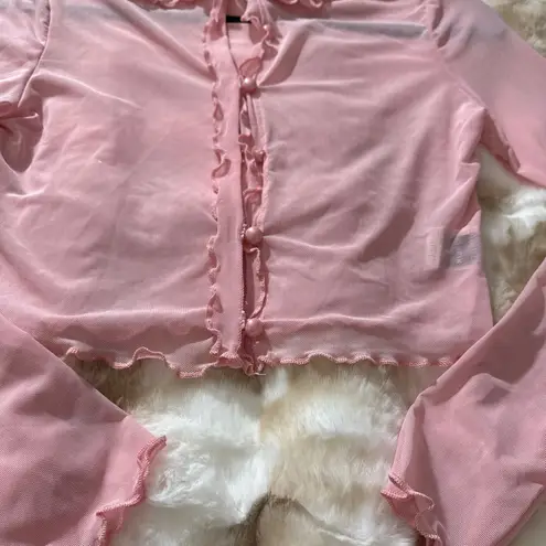 Cute pink see through long sleeve top Size XS