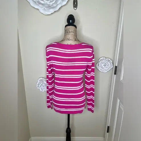 Vineyard Vines Bright Pink & White Striped Lightweight Sweater Size Small