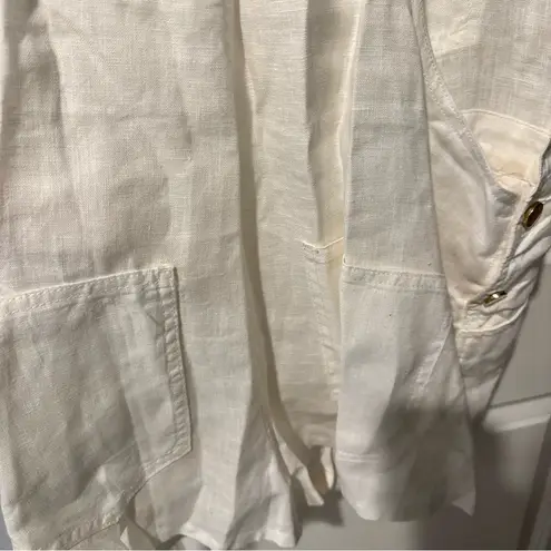 We Wore What white linen short overalls | M