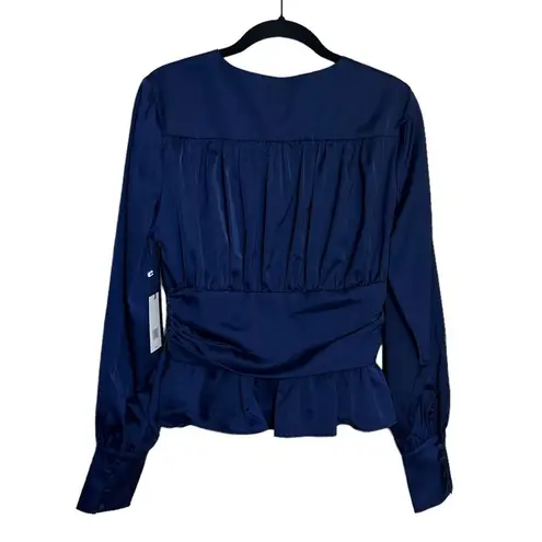Jason Wu NWT Navy Satin Long Sleeve Corset Waist Blouse size Medium