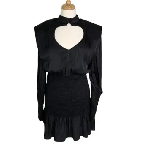 Farm Rio Black Heart Neckline Smocked Detail Mini Dress Size S NWT