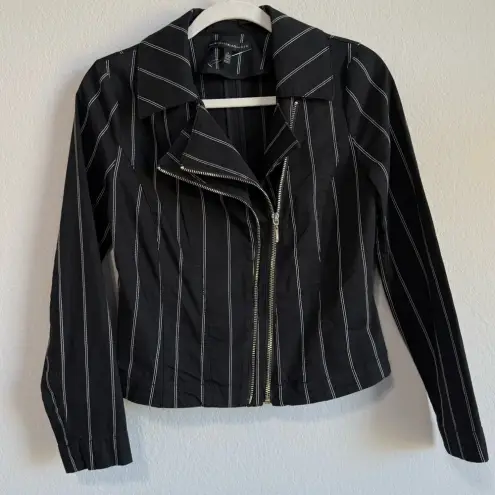 White House | Black Market  Women’s Washed Stripe Double‎ Zipper Moto Jacket Size 2