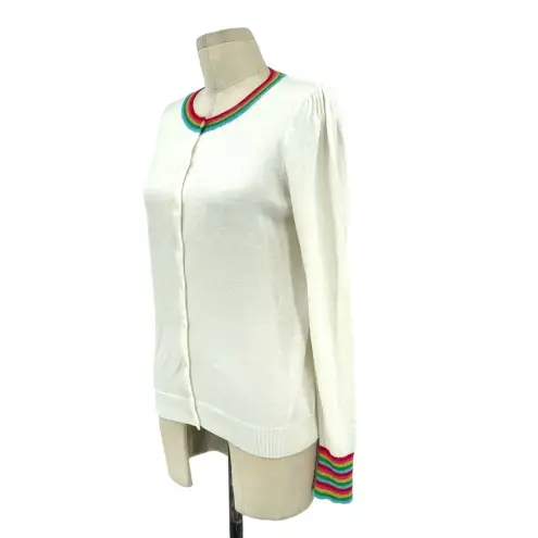 Boden Lytton Sparkle Cardigan‎ Sweater Ivory Rainbow Style US 4 White