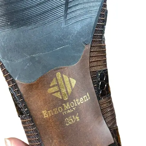 Enzo Molteni Brown Patchwork Tortoise Block Heel Slip On Shoe Women SZ 5.5