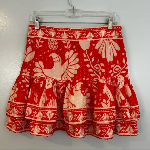 Farm Rio Bright Orange Jungle Floral Tiered Ruffle Mini Skirt Size Medium