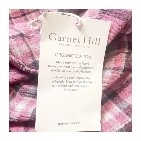 Garnet Hill Women’s Organic Cotton Plaid Shirt Dress Size 18 Pink Pockets Cabin