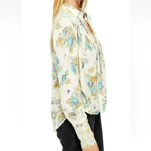 Free People  HOLD ON TO ME FLORAL LONG SLEEVE BLOUSE IVORY COMBO SIZE SMALL