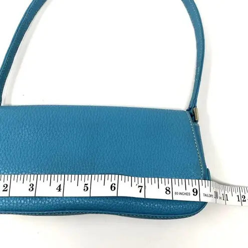 Liz Claiborne Vintage Y2K  Turquoise Faux Leather Front Flap 90s Shoulder Bag