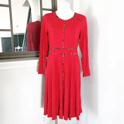 cupio  Dress Red Crepe Midi Long Sleeve Size L NWT