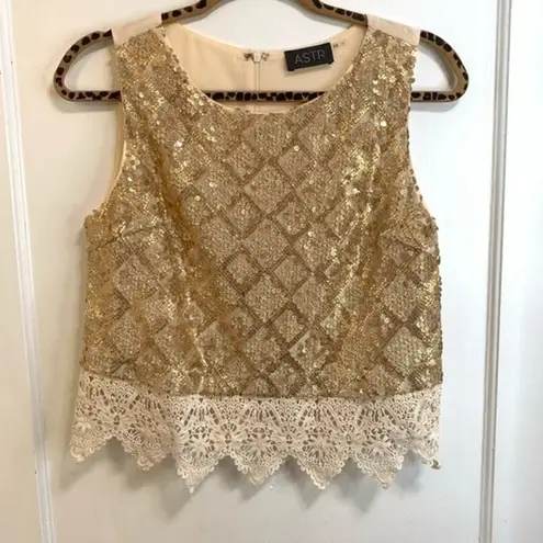 ASTR  cropped sequin and lace top