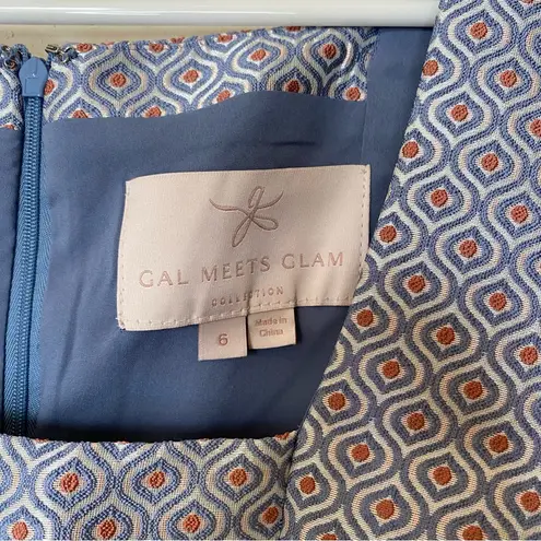 Gal Meets Glam Cosette Jacquard Fit & Flare Dress Blue/Silver/Brown Sz 6 Small