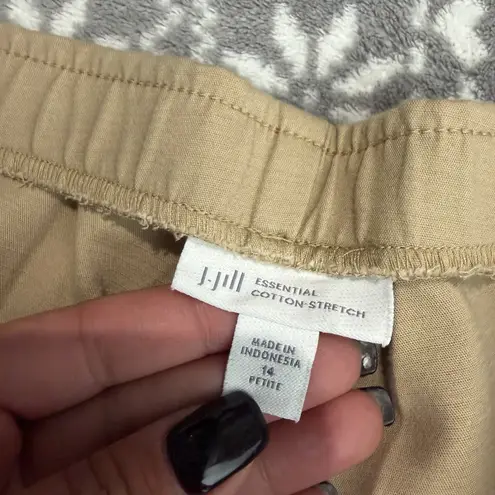 J. Jill Versatile Essential Cotton Stretch Pant Tan Size 14 Petite Zip Pockets Brown