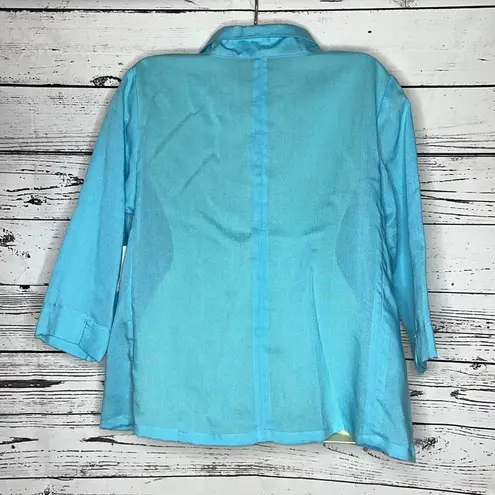 Oasis Fridaze NWT Size M Blue 100% Linen Button Down Swing Jacket w/ Pockets
