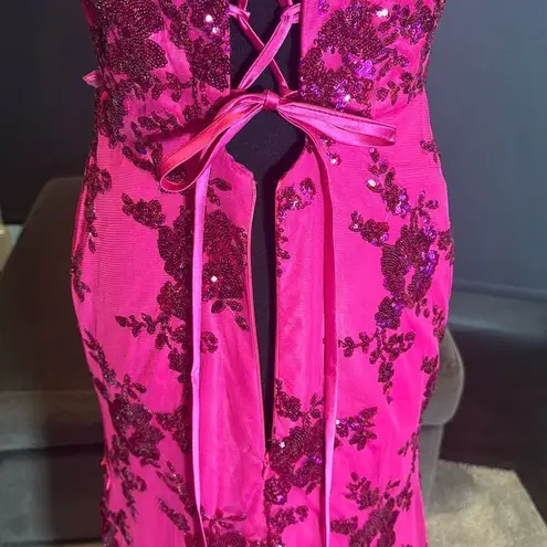 Women’s Pink Mermaid Fit Prom Party Dress Sparkly Sequins Lace Up Back Size 6