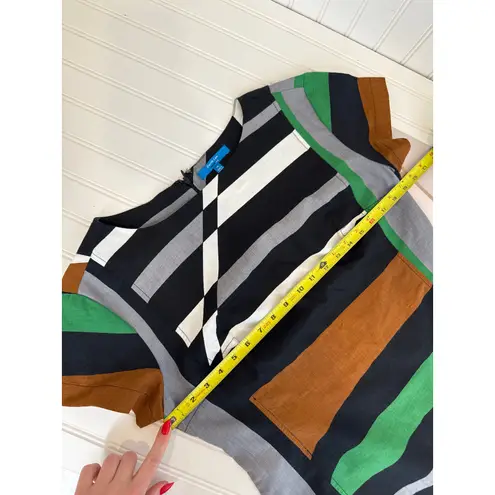 Derek Lam Linen Graphic Surf Parrot Cocktail Dress Stripe Sheath Mini Size 12