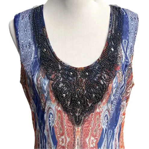 Reba Patterned Sleeveless Maxi Dress Blue Brown White Size XLarge