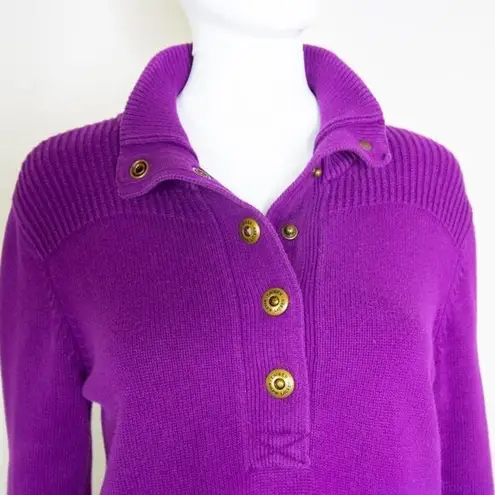 Lauren Ralph Lauren 100% cotton purple sweater with button collar, size L Size L