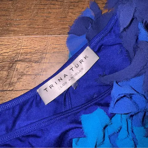 Trina Turk  Blue Frilly One-Shoulder Tank Top