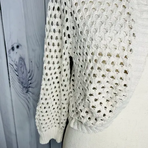 Elle  Womens Open Front Crochet Cardigan Sweater Beige Sz M Short