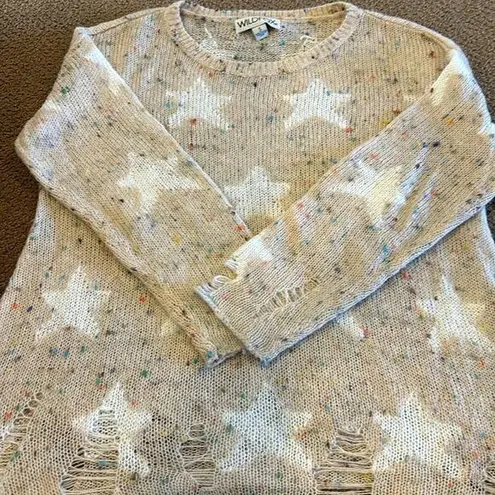 Wildfox  Tan Ripped Star Color Specked Distressed Sweater