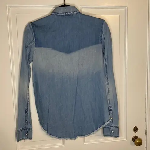 Sun & Shadow Embroidered Denim Shirt Pearl Snap Buttons XXS