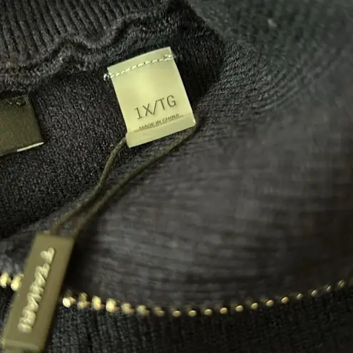 Tahari Women's 1X Navy Blue Ribbed Funnel Neck Half-Zip Pullover Sweater