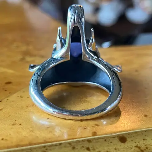 Natural Tanzanite Sterling Silver Elephant Ring Size 8 Purple