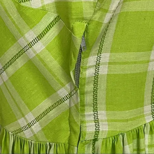 Vintage 60’s Handmade Lime Green Plaid Apron Style Fit and Flare Dress S