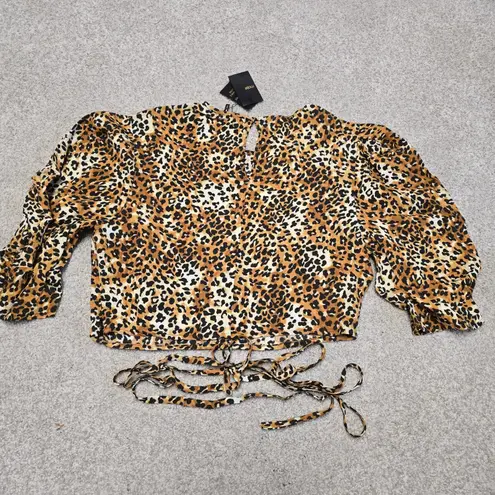 Maje Lipard Leopard Print Wrap Crop Top‎ Sz 3/L Puff Sleeve Tie Waist NWT $265