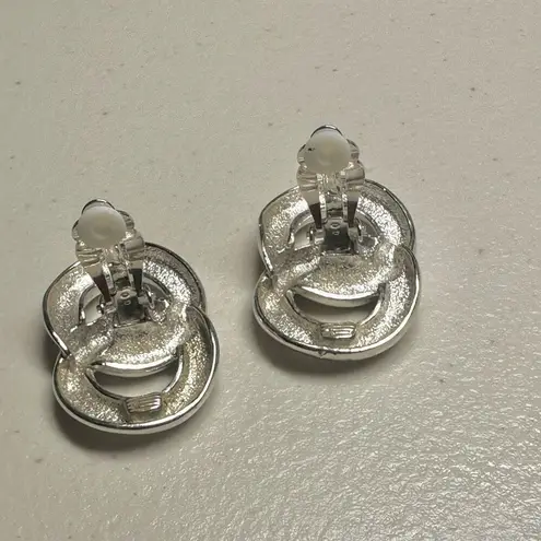 Givenchy Paris NY silver tone double hoop vintage clip on earrings