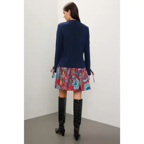 La Double J Blue Floral Long Sleeve Crewneck Tie Sleeves Sporty Dress Size Small