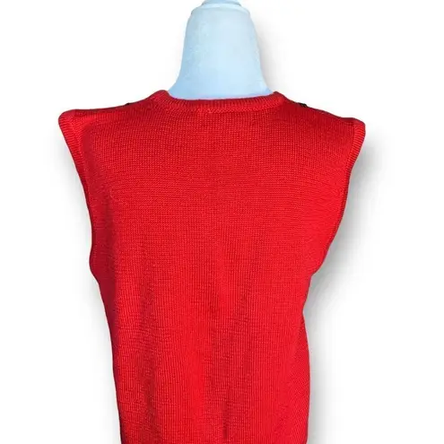 Vintage 90s Embroidered Sweater Vest Red Beaded Dark Floral Printed Knit Vneck Size M