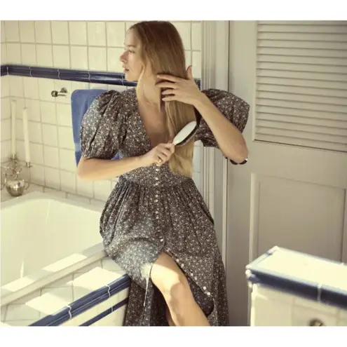 Doen Asheville Maxi Dress Organic Cotton Blue Cottage Daisy Floral Small EUC