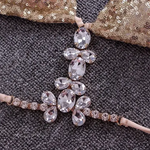 🆕Diamond Gold Crystal Rhinestone Sequin Bikini Size M