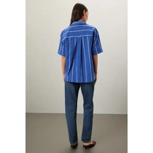 Madewell  Blue Striped Boxy Cotton Button Up Collared Neckline Shirt Size Small