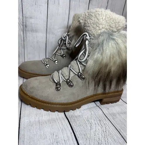Nine West   Gray Faux Suede Fur Trim Hiking  Boots  Sz 8 NWB