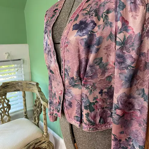 Vintage Nah Nah Collection Floral Rose Brocade Jacket Braided Trim Size M Pink Size M