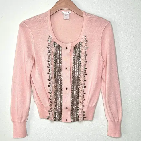 Oscar de la Renta Beaded Cardigan Spring 2011 Blush Pink Size XS