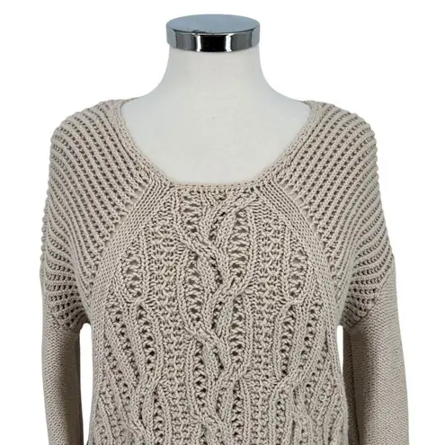Reiss Open Knit Scoop Neck Beige Cableknit Sweater Size Large