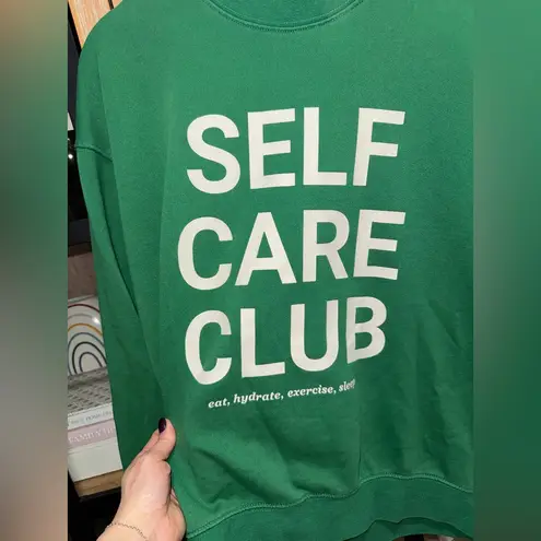 H&M  Self Care Club crewneck pullover sweatshirt sporty rich ribbed kelly green